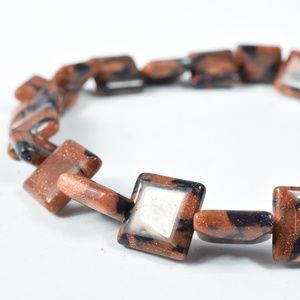 10mm Brown Black Sandstone Square Gemstone Beads